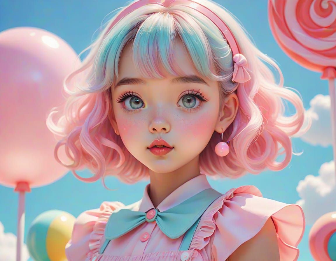 Kawaii Cartoon Girl with Sparkling Aura