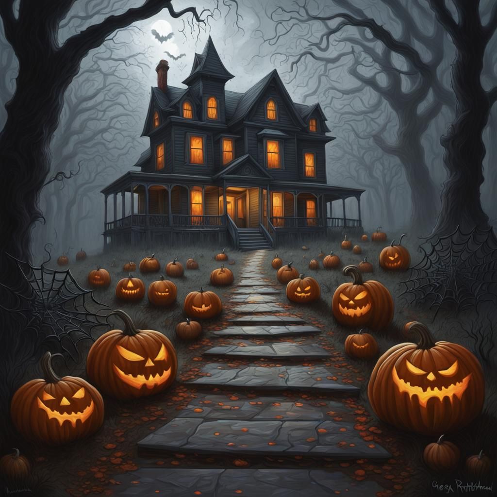 Sinister Haunted House in Forest, Halloween Aesthetic