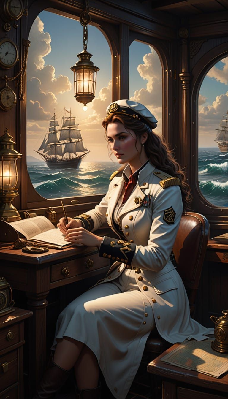 Weathered Female Ship Captain in Sturdy Quarters