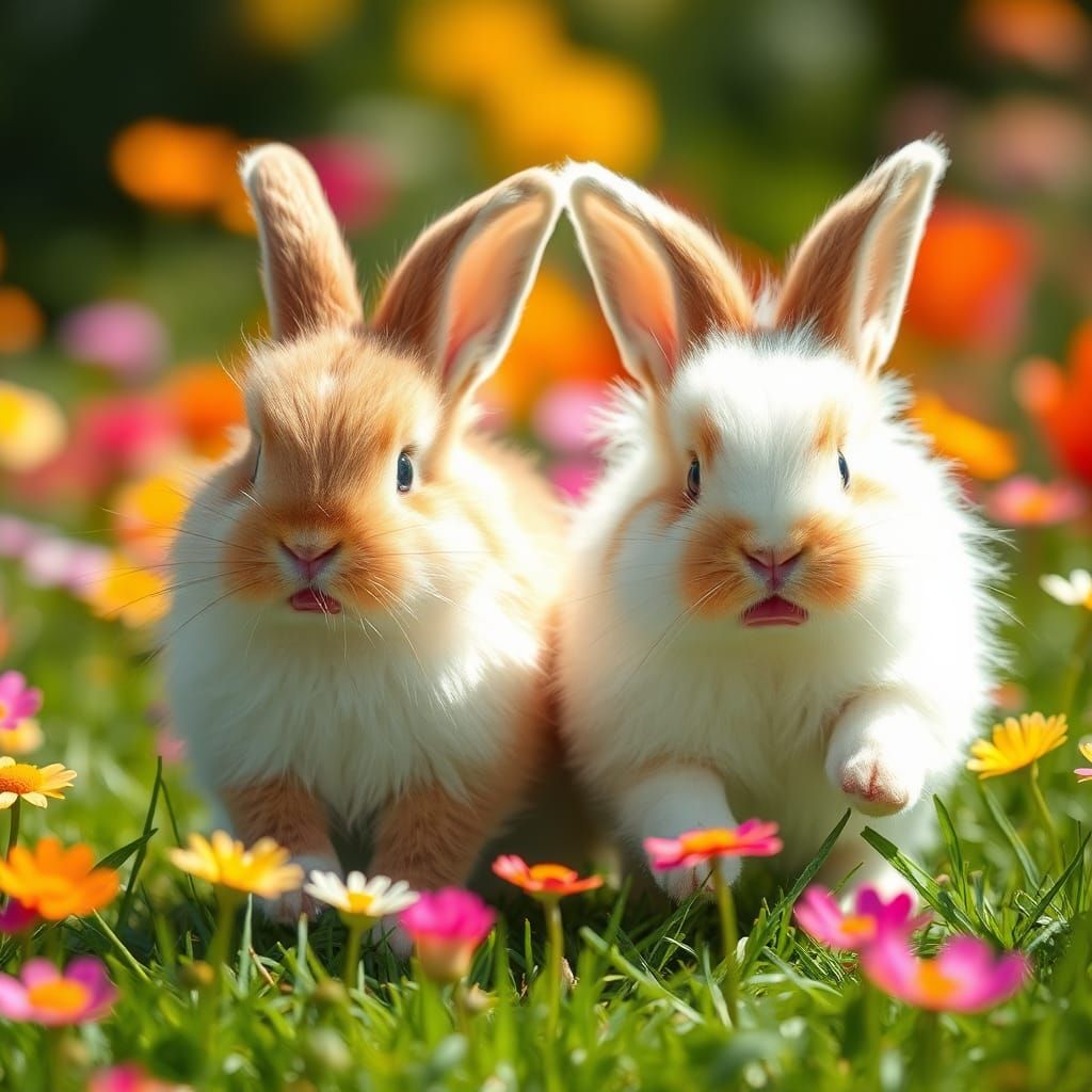 Energetic Bunnies in a Field of Flowers