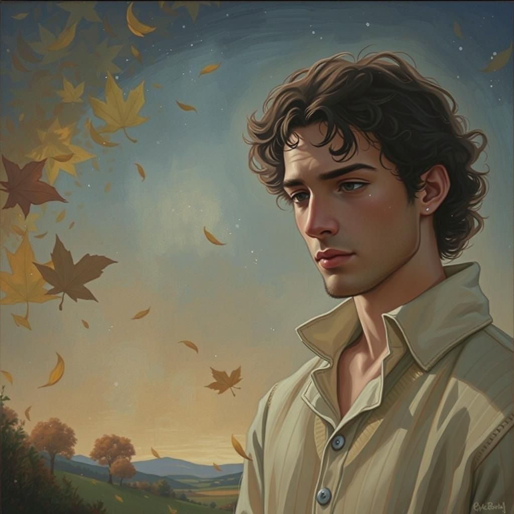 Crying Man in Autumnal Anime Style