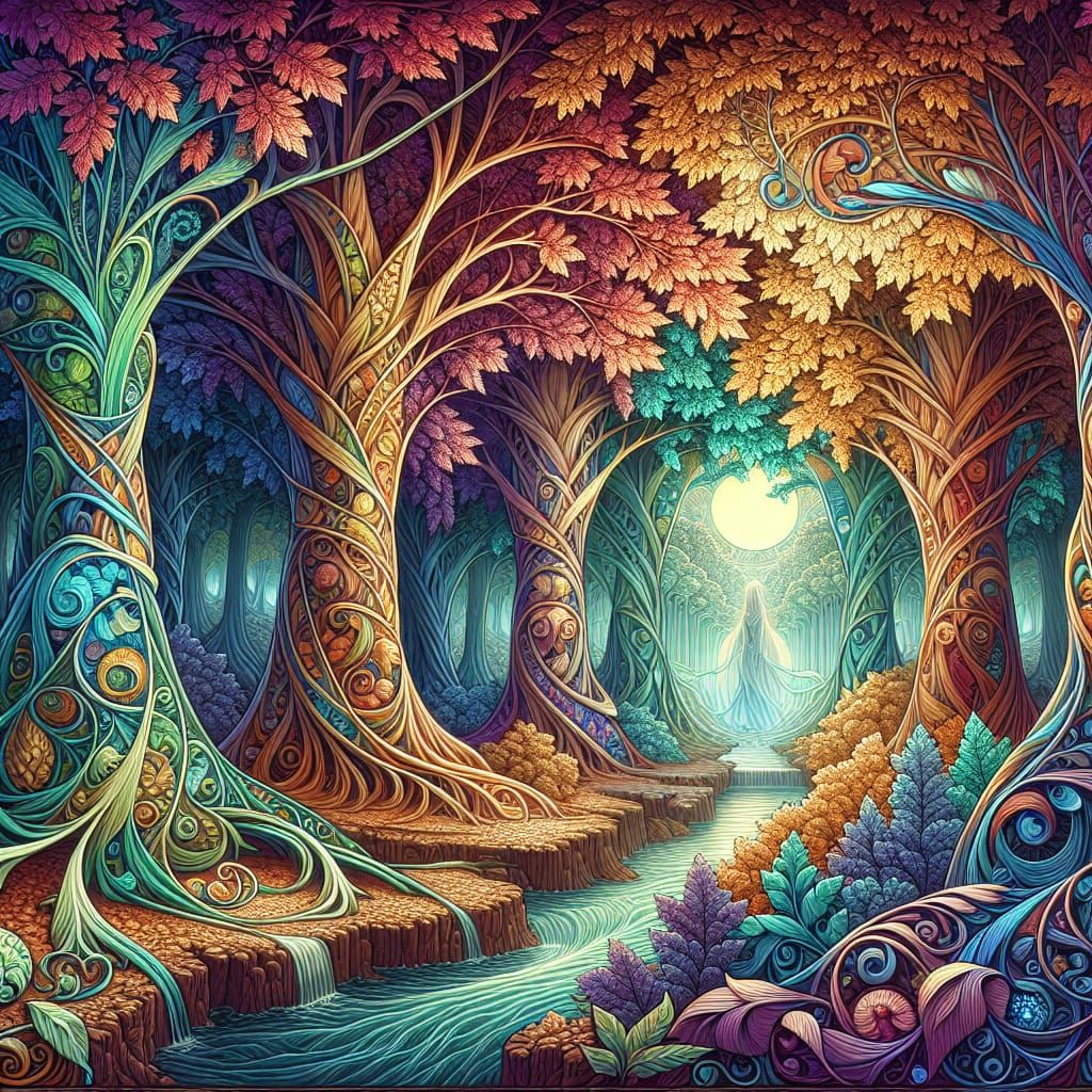 Enchanting Autumn Forest in Art Nouveau Style