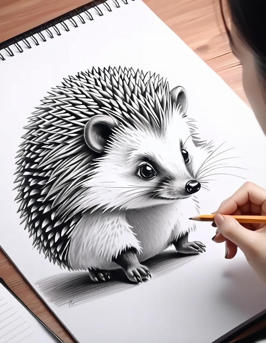 Drawing a cartoon hedgehog