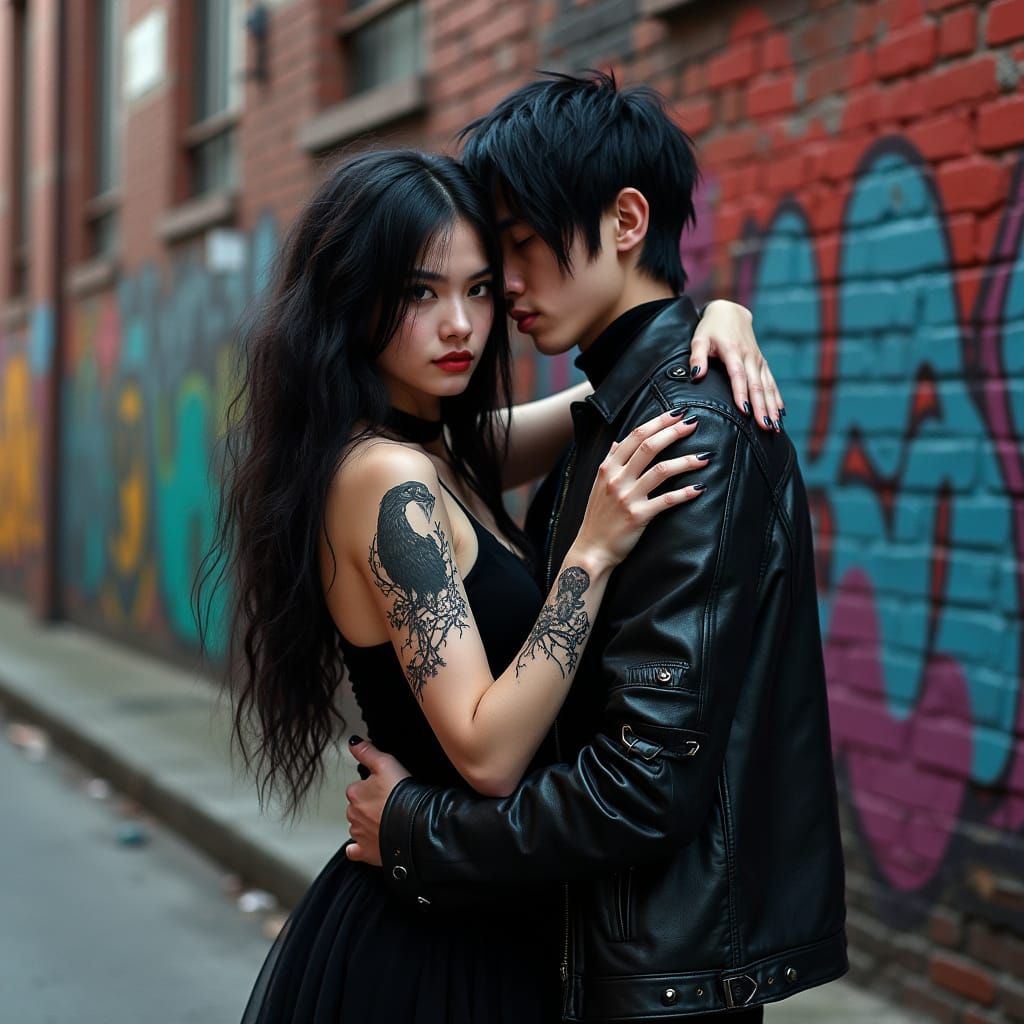 Gothic Couple in Dark Futurism Style