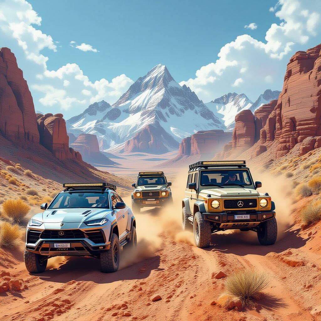 SUVs Conquer Mountain Trail in Dystopian Landscape