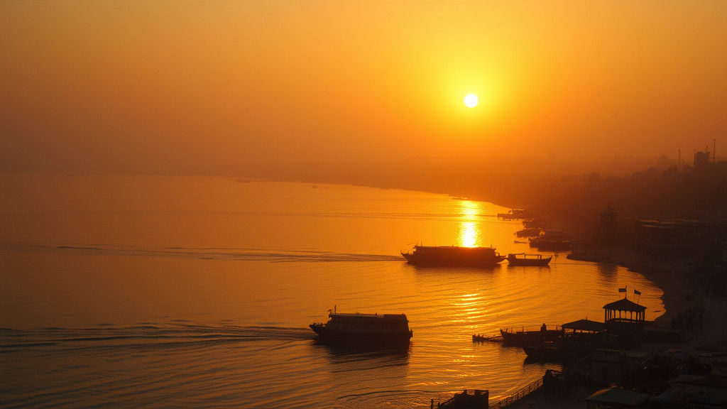 Sunrise at River Convergence in Cinematic Style