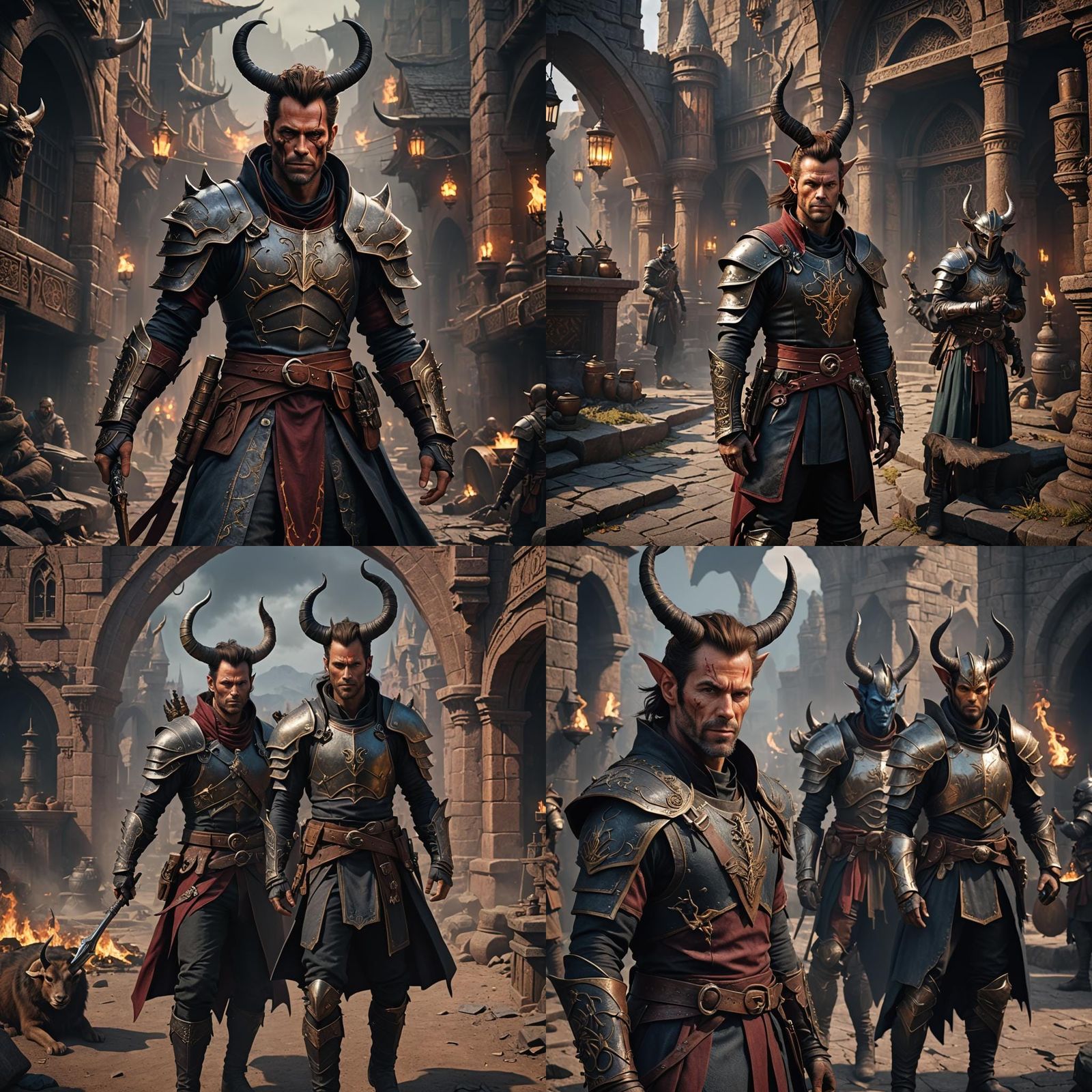 Tiefling Warlock in Armor: Fantasy Concept Art
