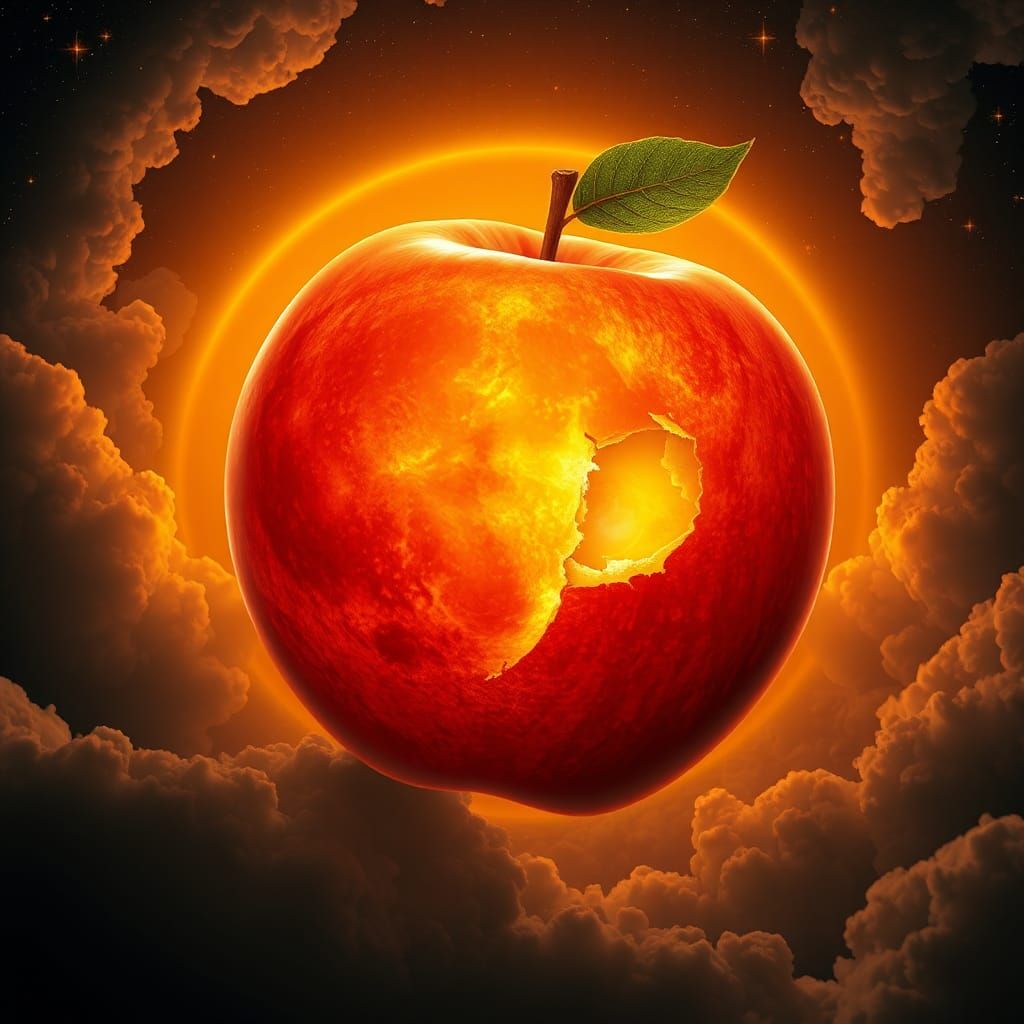 Hyperrealistic Moon Apple in a Starry Sky