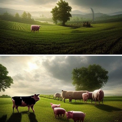 Peaceful Farm With Animals: Digital Matte Painting