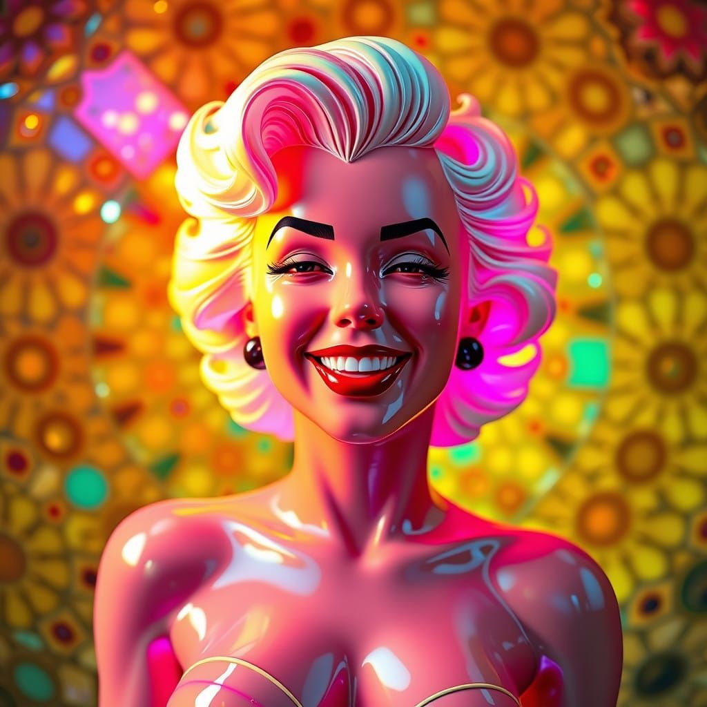 Vibrant, Luminous Glass Sculpture of Marilyn Monroe in Medie...