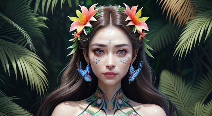 Hyperrealistic Woman Portrait in Tropical Forest