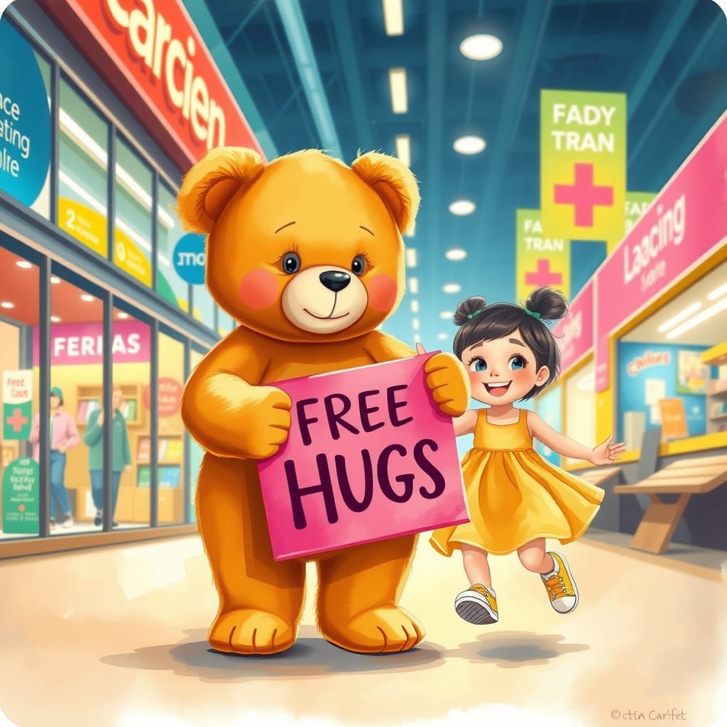 Teddy Bear Offering Free Hugs in Watercolour Style