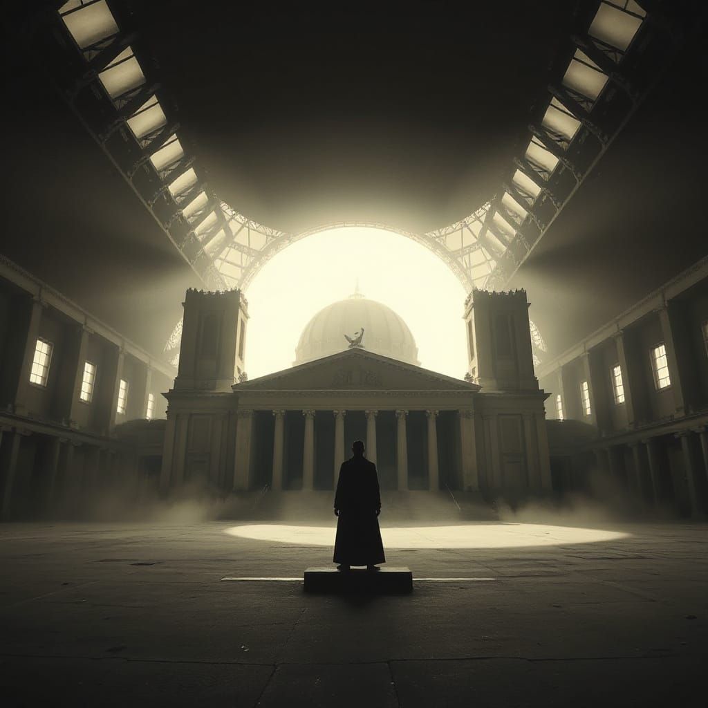 Unfinished Volkshalle in Berlin Under Black Sun