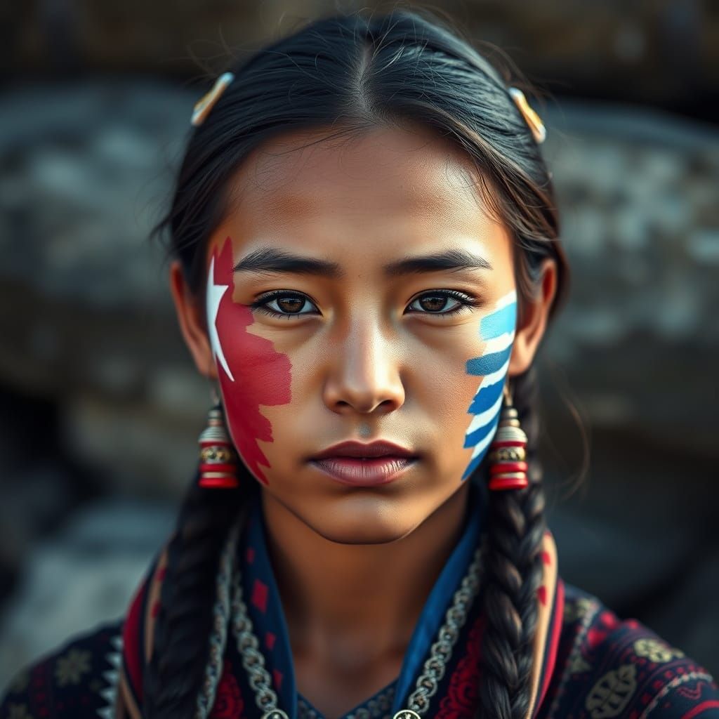 Woman with Copper Skin and Painted Face
