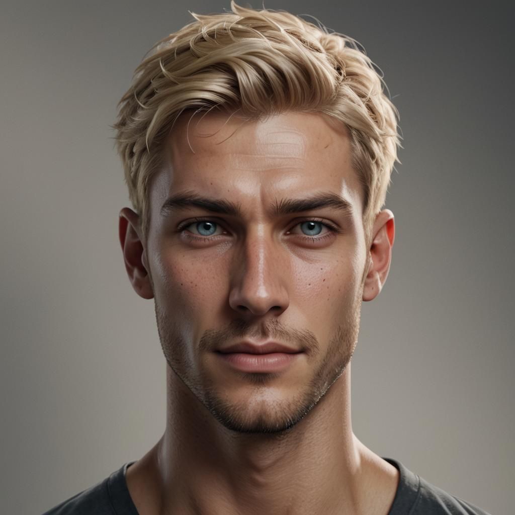 Handsome Blonde Model Headshot in Detailed Digital Art