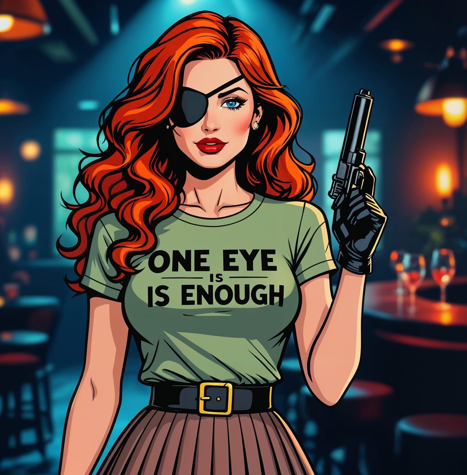 Comic Book Villainess in a Film Noir Scene