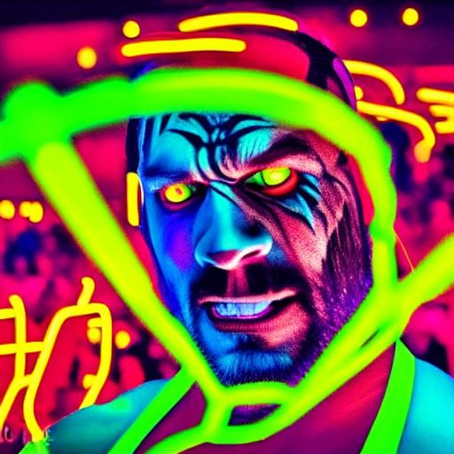 Wrestler in Neon Ring: Vibrant Digital Art