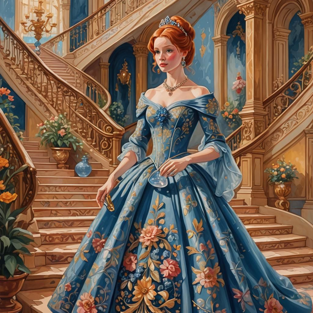 Redhead Woman with Slipper in Gouache Style