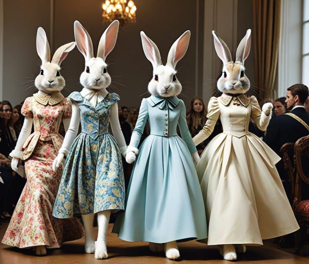 Rabbits Strut Runway in Elegant Dresses