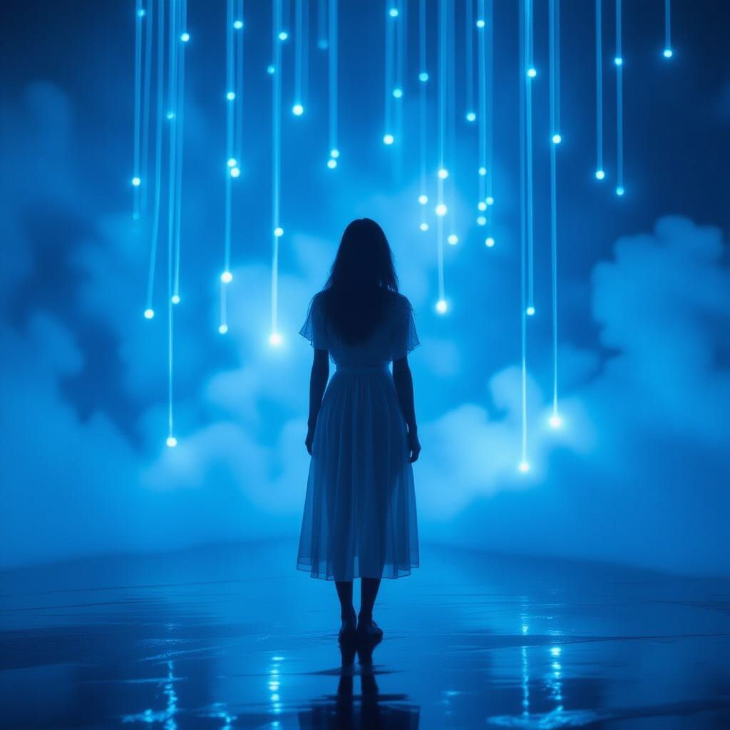 Bioluminescent Woman in a Dreamlike Landscape