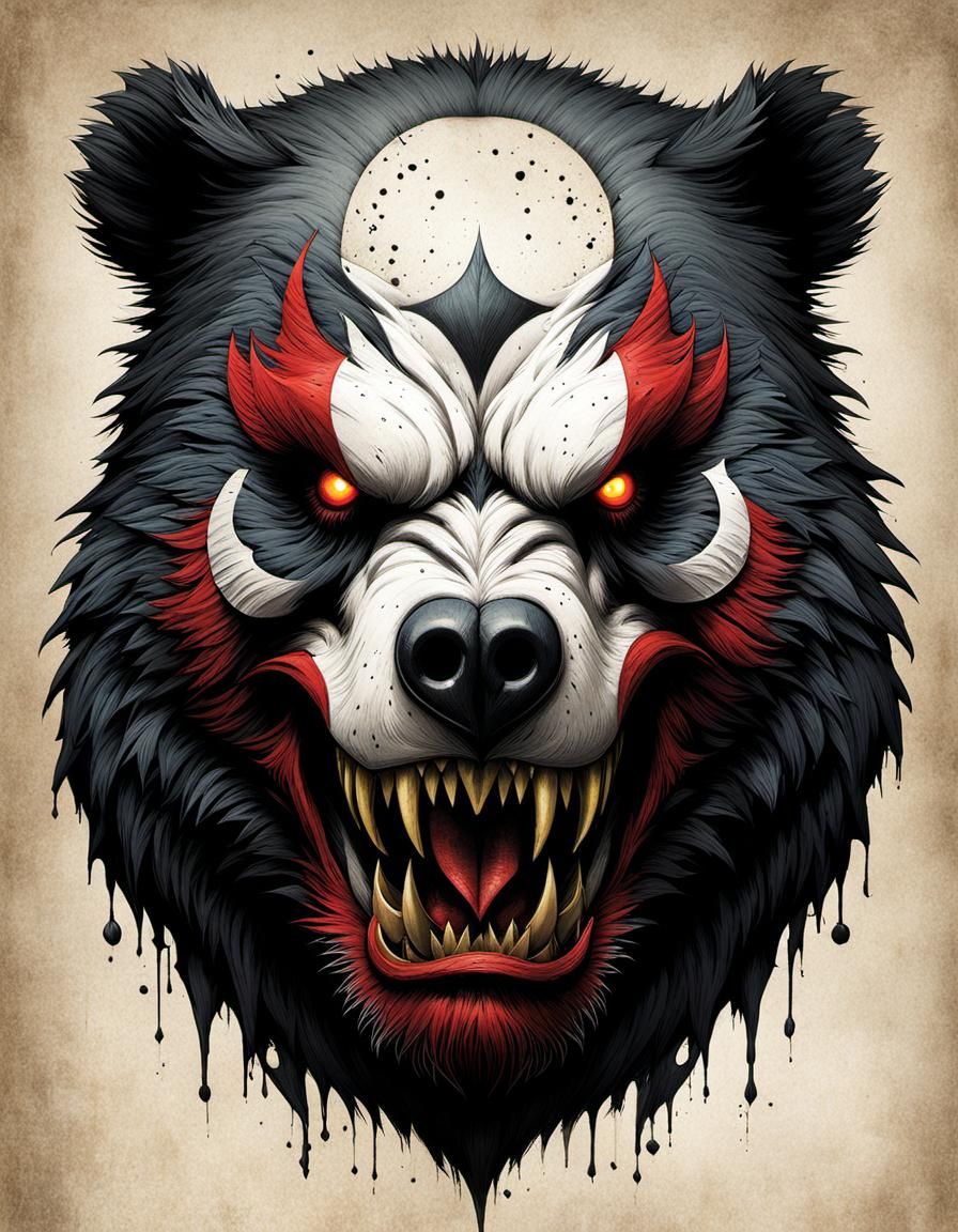 Demonic Cyborg Bear Portrait in Hyperrealistic Style
