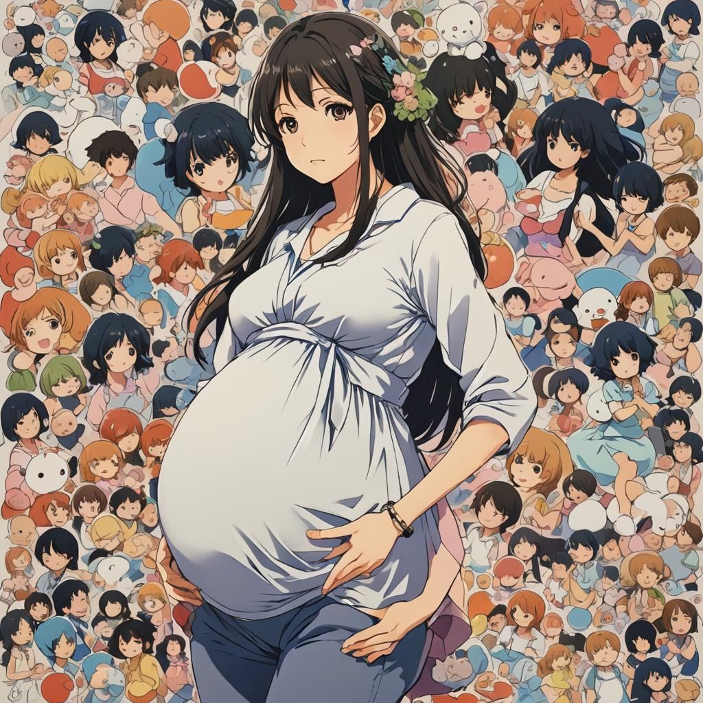Pregnant Anime Character in Japanese Manga Style