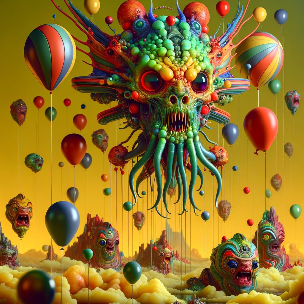 Psychedelic Alien Warlord with Balloons in 8k