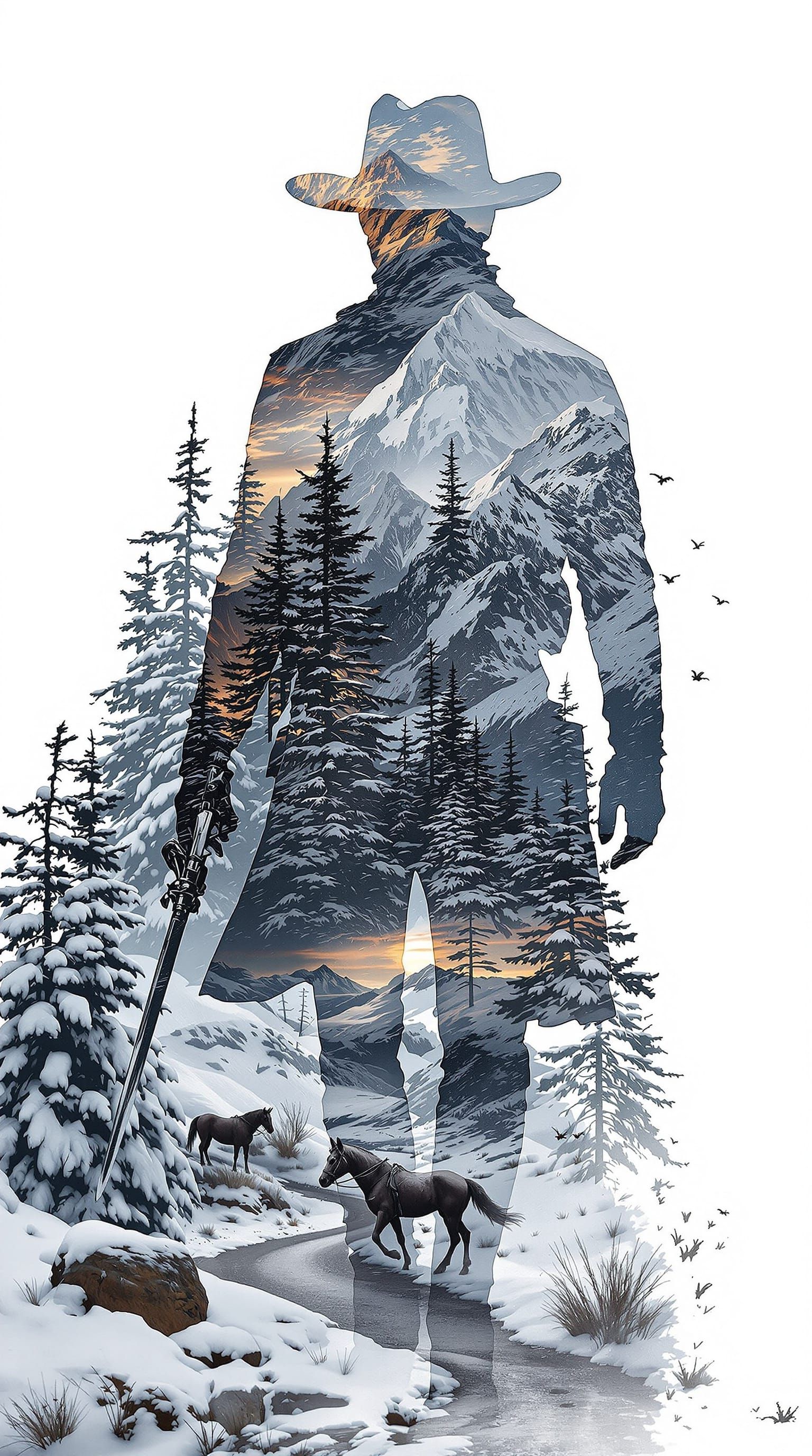 Arthur Morgan Double Exposure Winter Landscape
