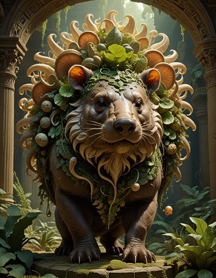 Boar Stuffed with Vegetation in Romanesque Style