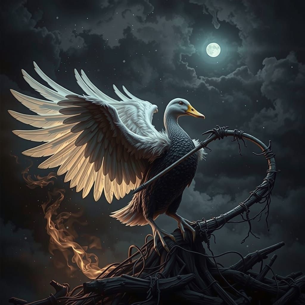 Mysterious Dark Angel Duck with Scythe
