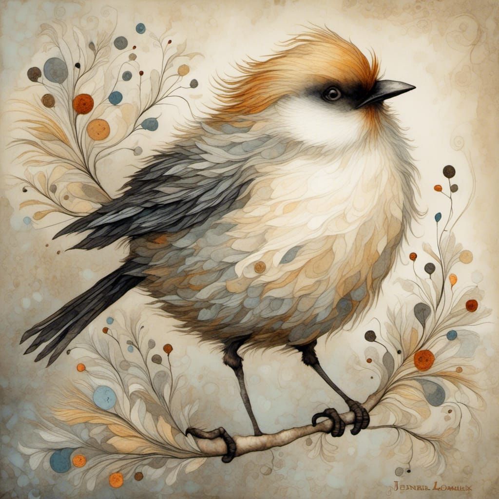 Adorable Bird in Flight: Detailed Ink Drawing