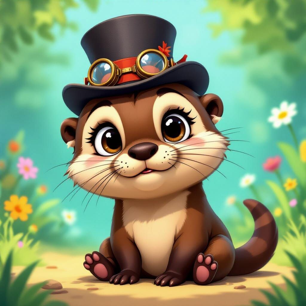 Steampunk Otter with Goggles in Cartoon Style