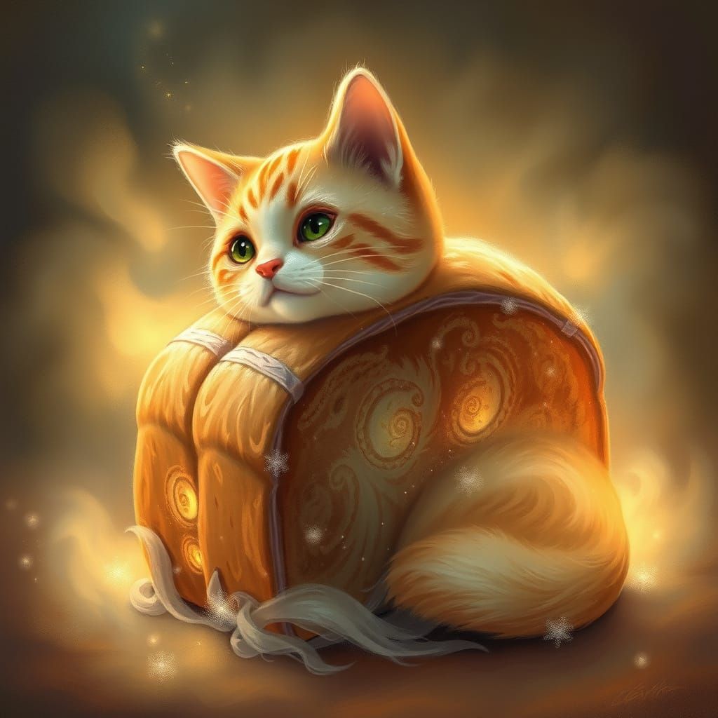 Mystical Cat Bread in Whimsical Scene