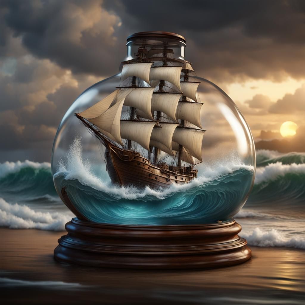 A ship at sea (inside a bottle)