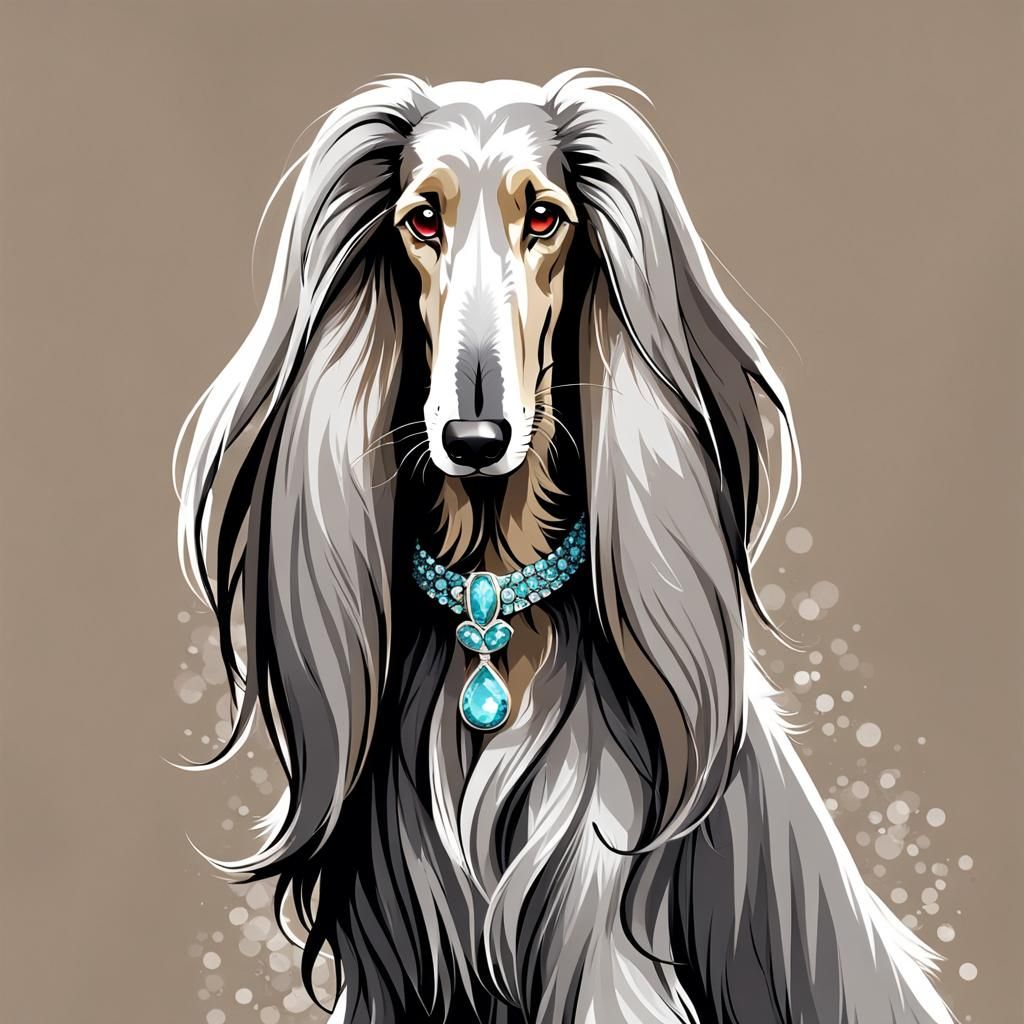 Glamorous Afghan Hound at Cruft's in Anime Style