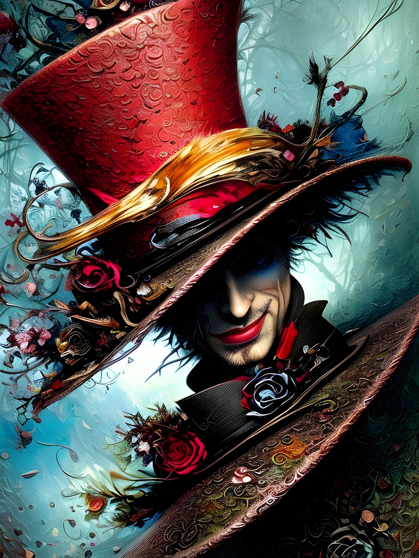 Floating Mad Hatter Hat with Swirling Ornamentals