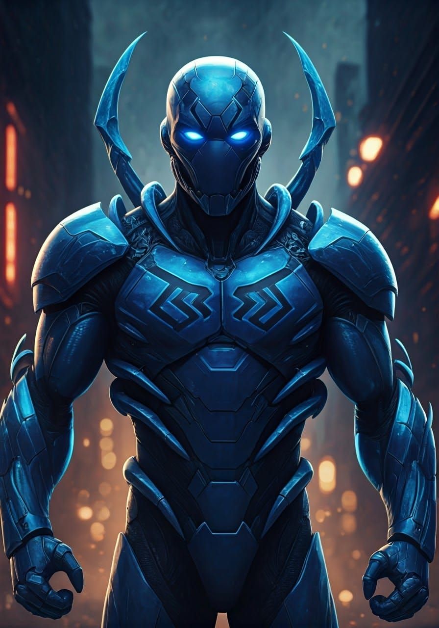 Blue Beetle in Gleaming Sapphire Exoskeleton