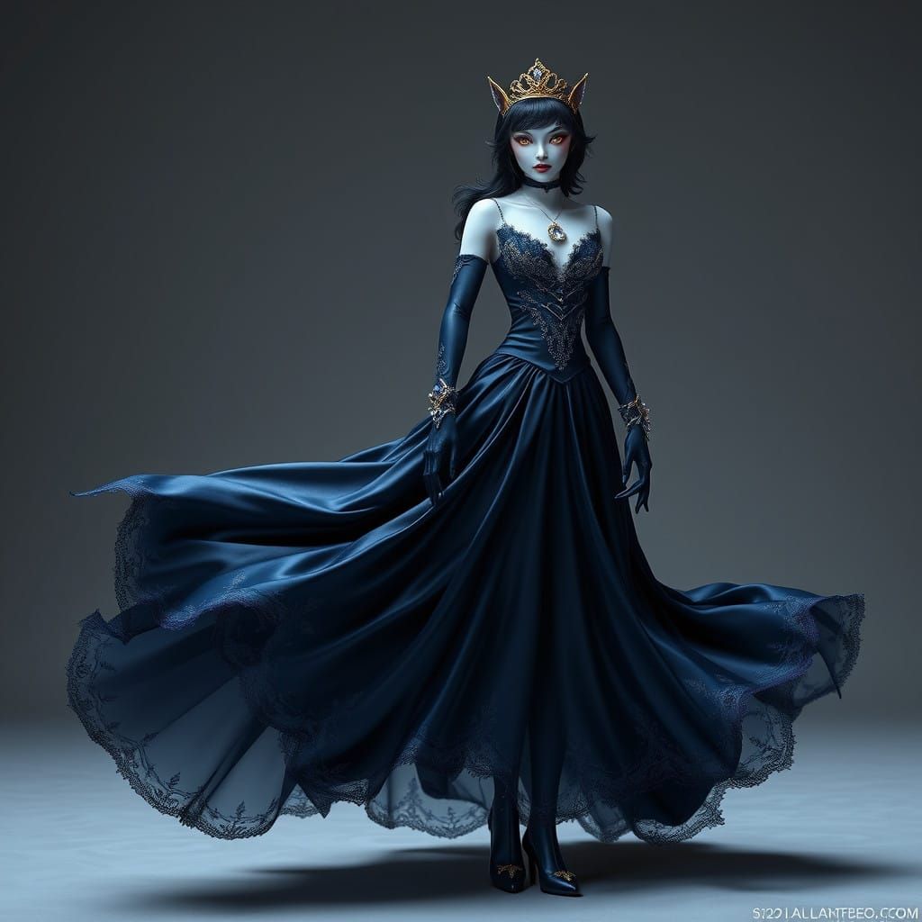Ethereal Vampire Lord in Midnight Blue Satin Ball Gown
