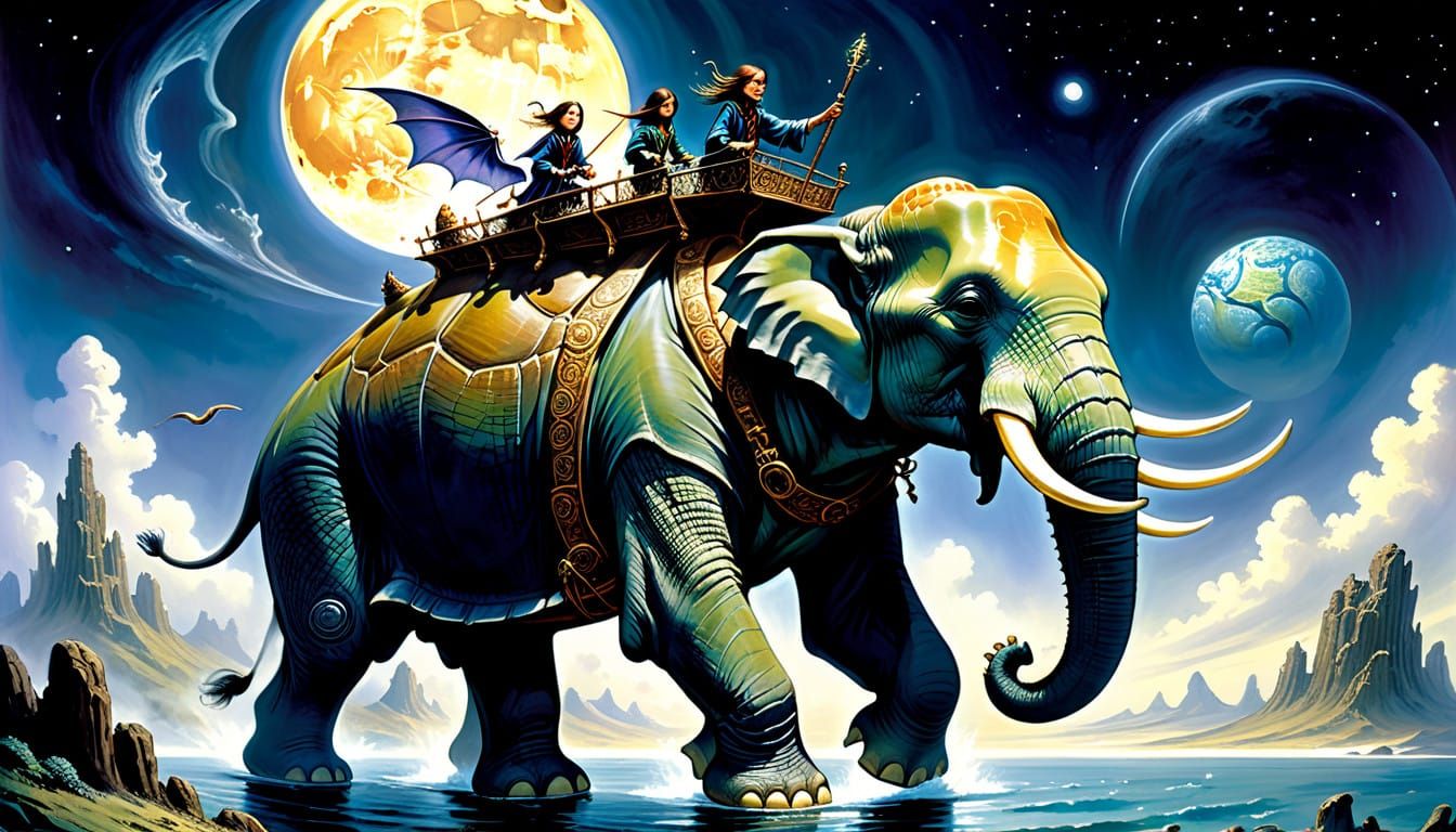 Majestic Elephants Hold Flat Earth on Turtle, Surrounded by ...