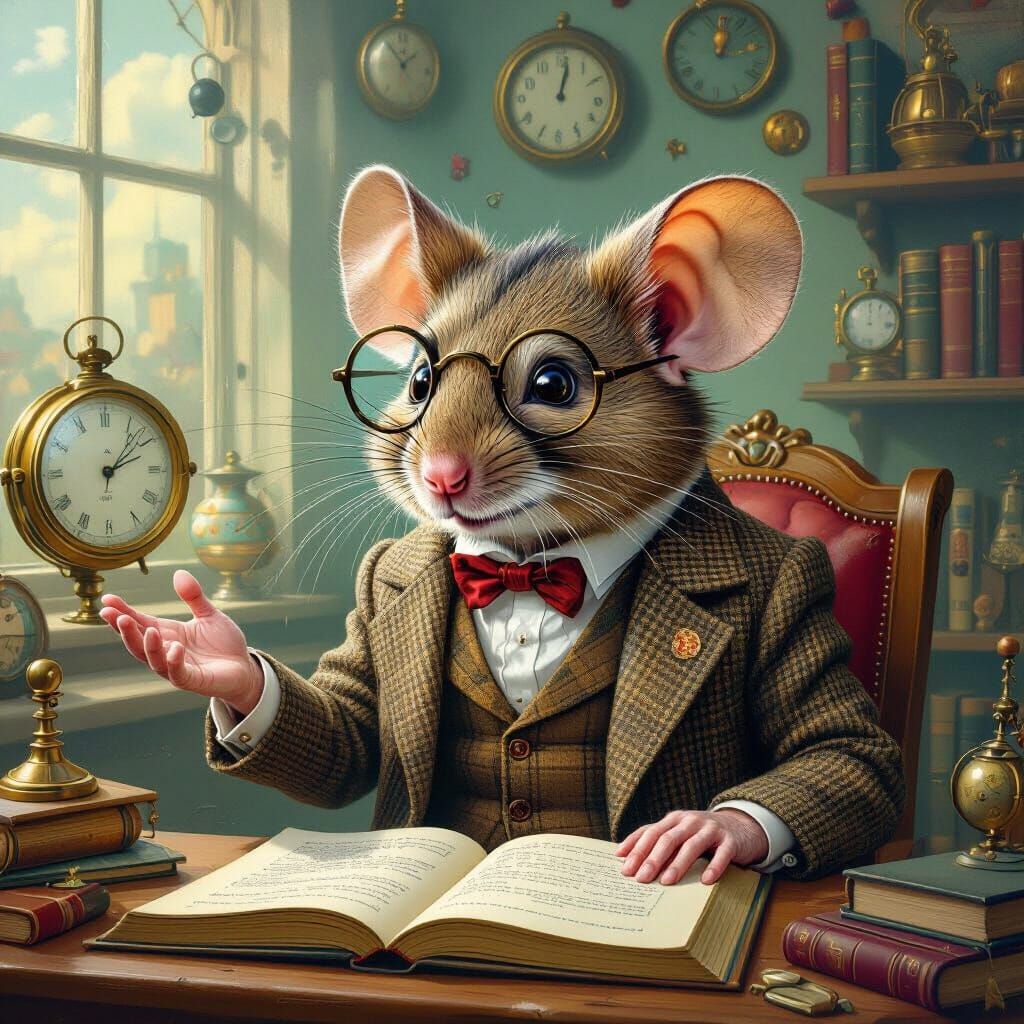 Mouse Lectures in Time-Traveling Classroom: Surrealist Style