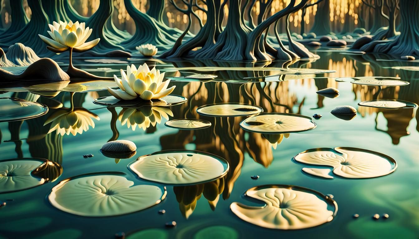 Surreal Pond Reflection with Familiar Objects in Macro Shot