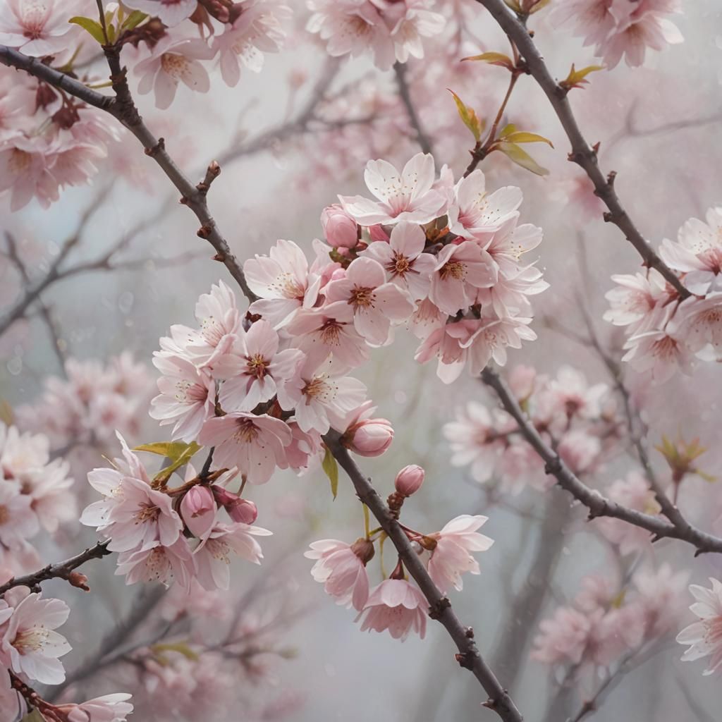 Cherry Blossoms in Dreamy Impressionist Watercolor Style