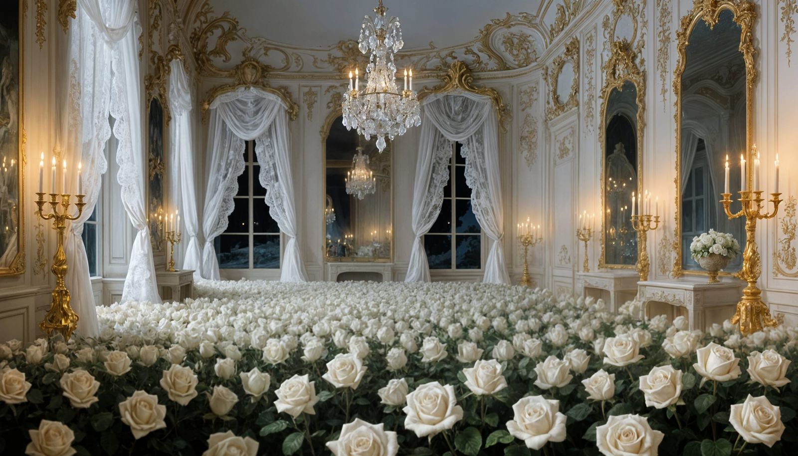 White Roses in Lavish Rococo Versailles Gallery