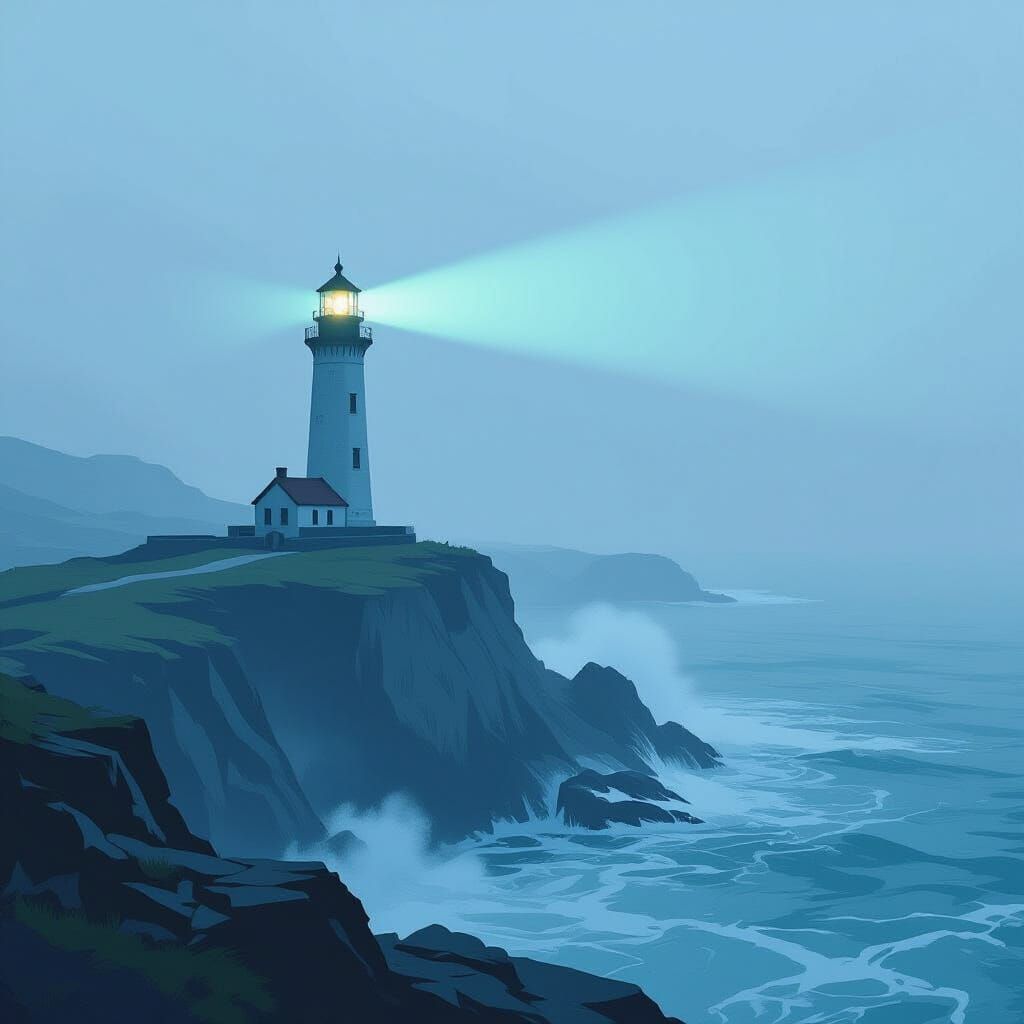 Lighthouse Illuminates Foggy Coastline: Matte Painting