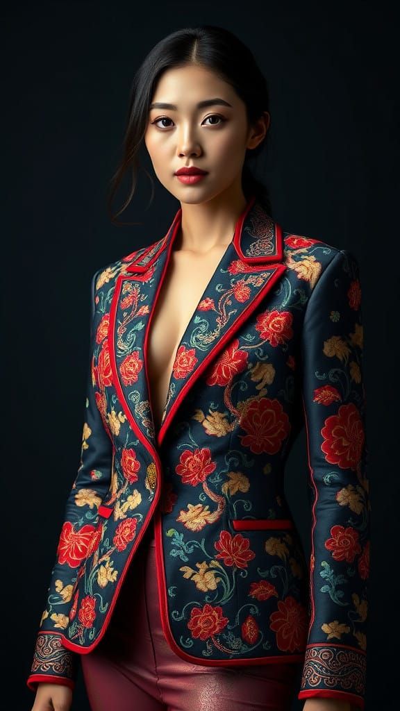Confident Korean Model Wears Striking Embroidered Blazer in...