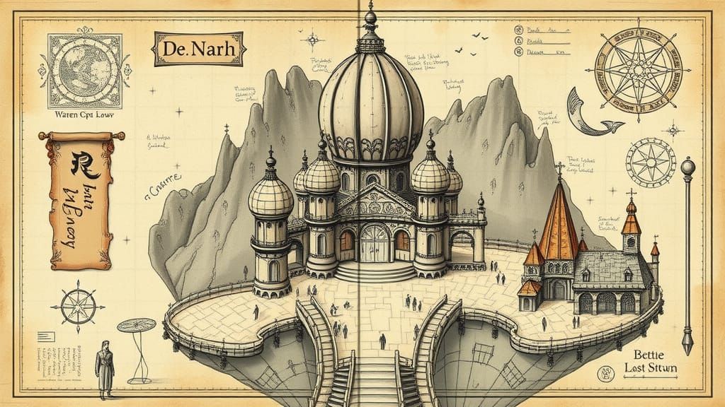 Dreamlike Blueprints of Fantastical Locations in Watercolour