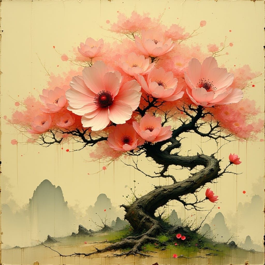 Ancient Apple Tree Blossom in Ukiyo-e Style