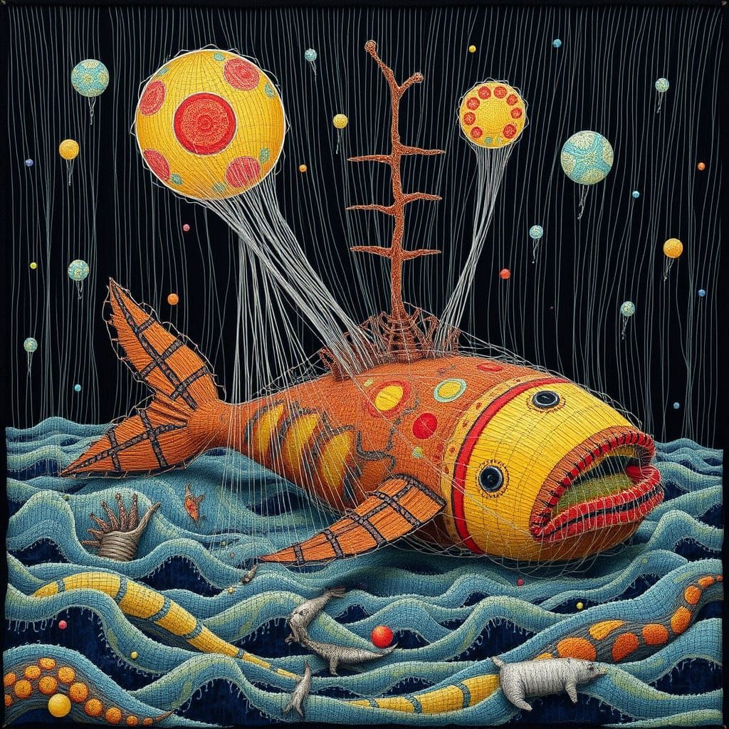 Surreal Knitted Hallucinations in Mixed Media Style