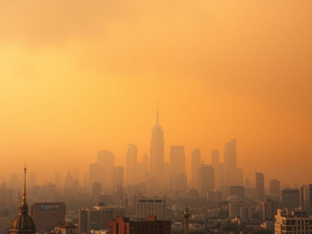 Cityscape Engulfed in Wildfire Smoke, Professional Photograp...