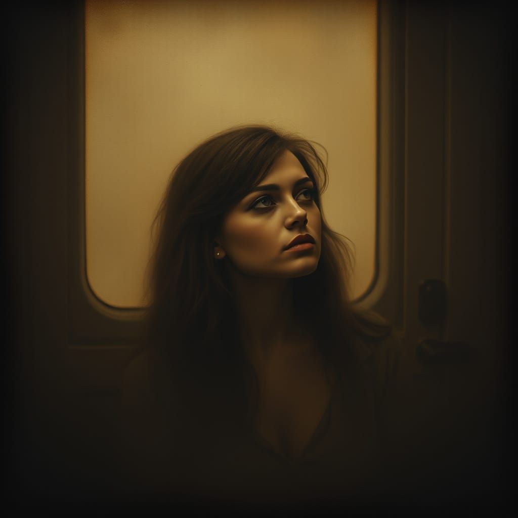 Melancholic Woman in Vintage Nostalgia, Earthy Tones